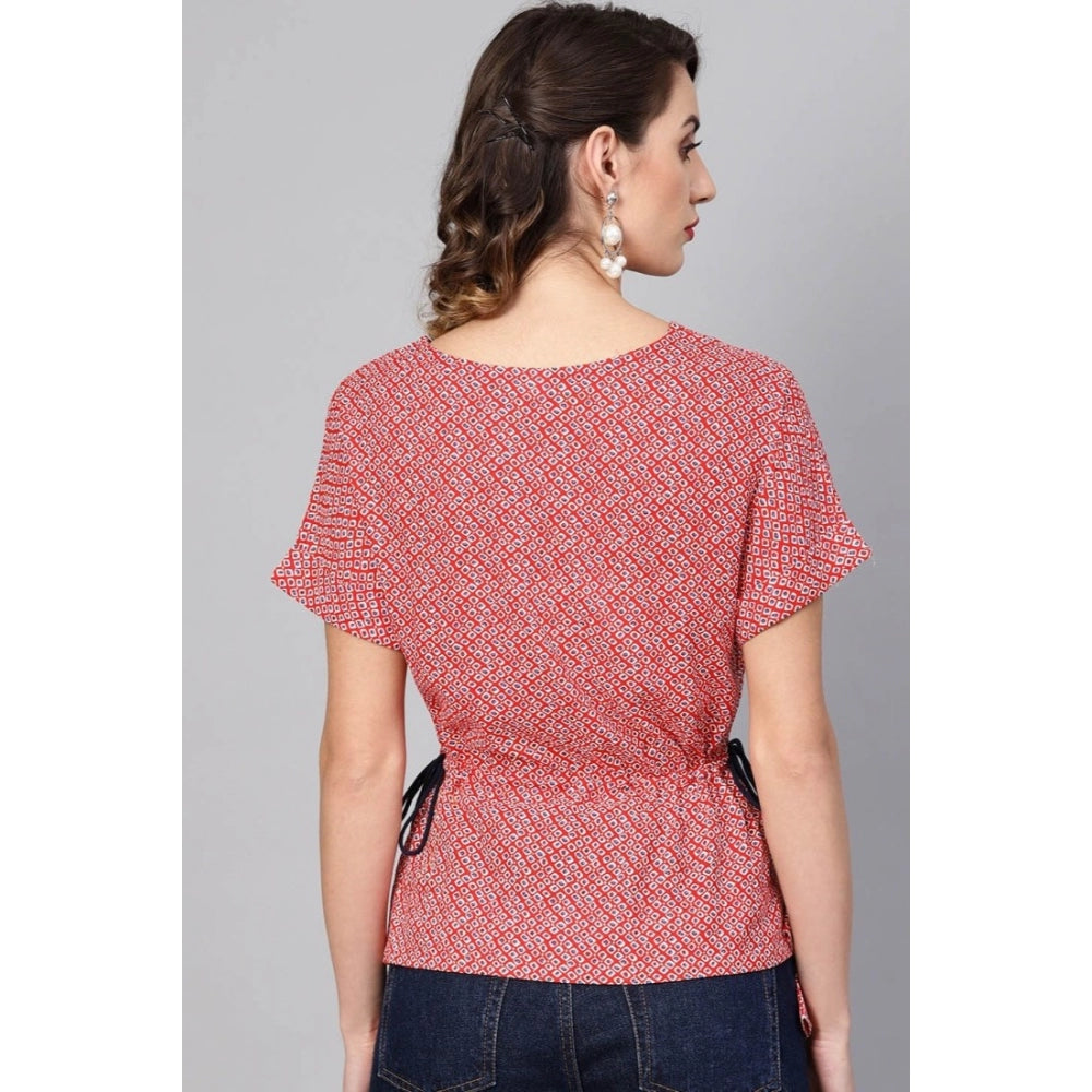 Snuggle Spot Women's Casual Short Sleeve Geometric Rayon Top (Red)