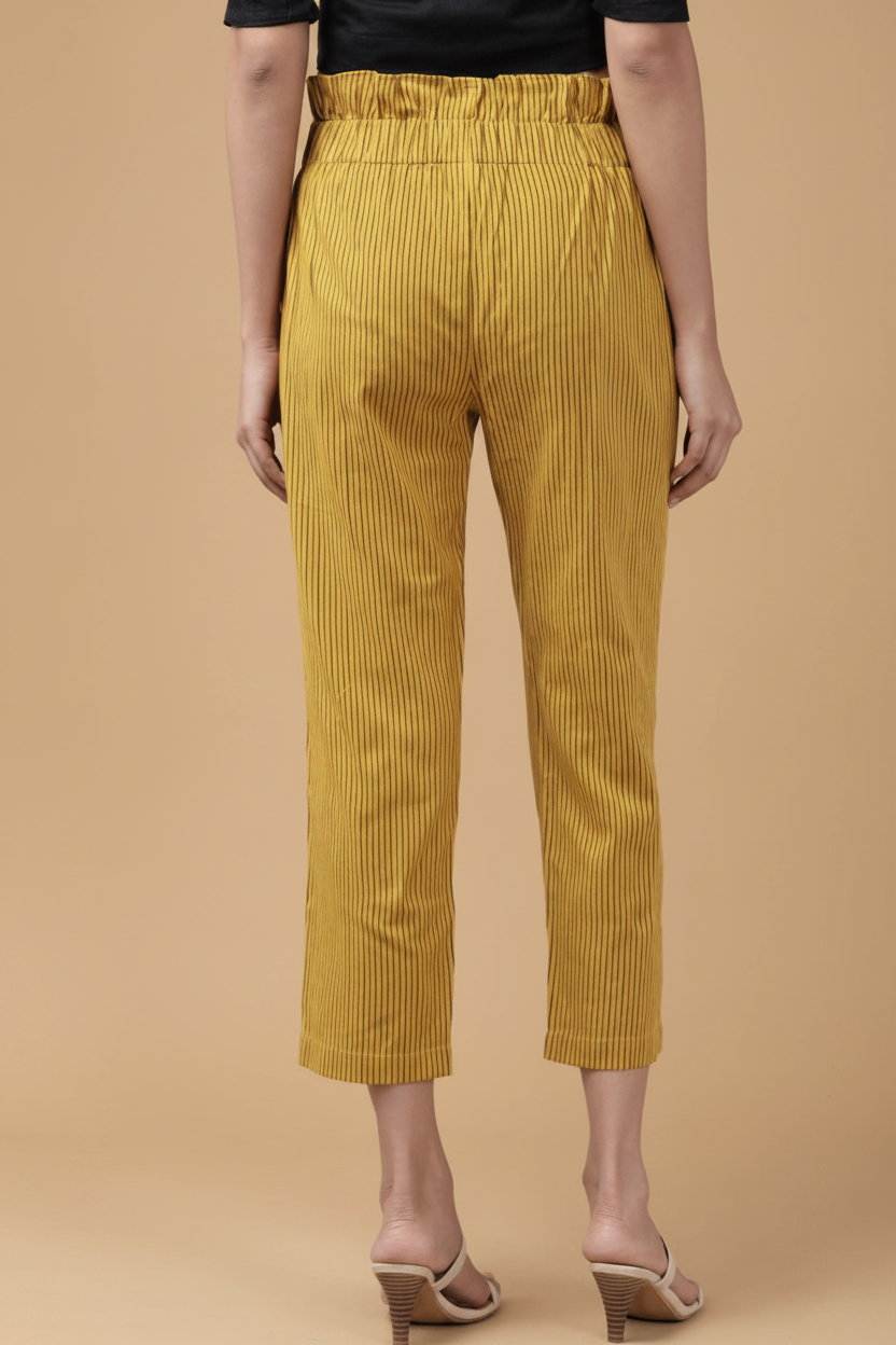 Snuggle Spot Women's Casual Printed Cotton Flex Trouser Pant (Mustard)