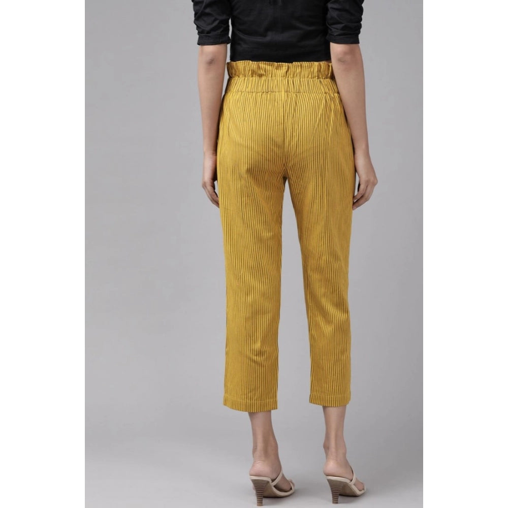 Snuggle Spot Women's Casual Printed Cotton Flex Trouser Pant (Mustard)