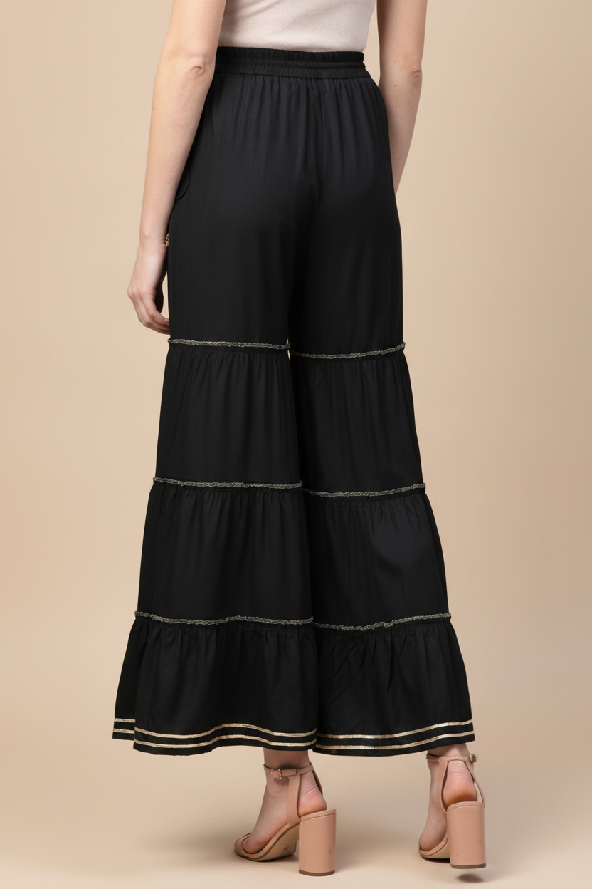Snuggle Spot Women's Casual Solid Rayon Sharara (Black)