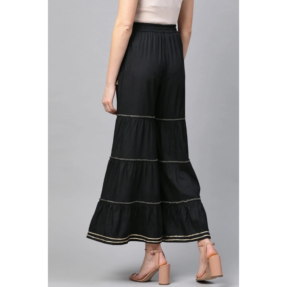 Snuggle Spot Women's Casual Solid Rayon Sharara (Black)
