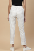 Snuggle Spot Women's Casual Checked Rayon Trouser Pant (White)