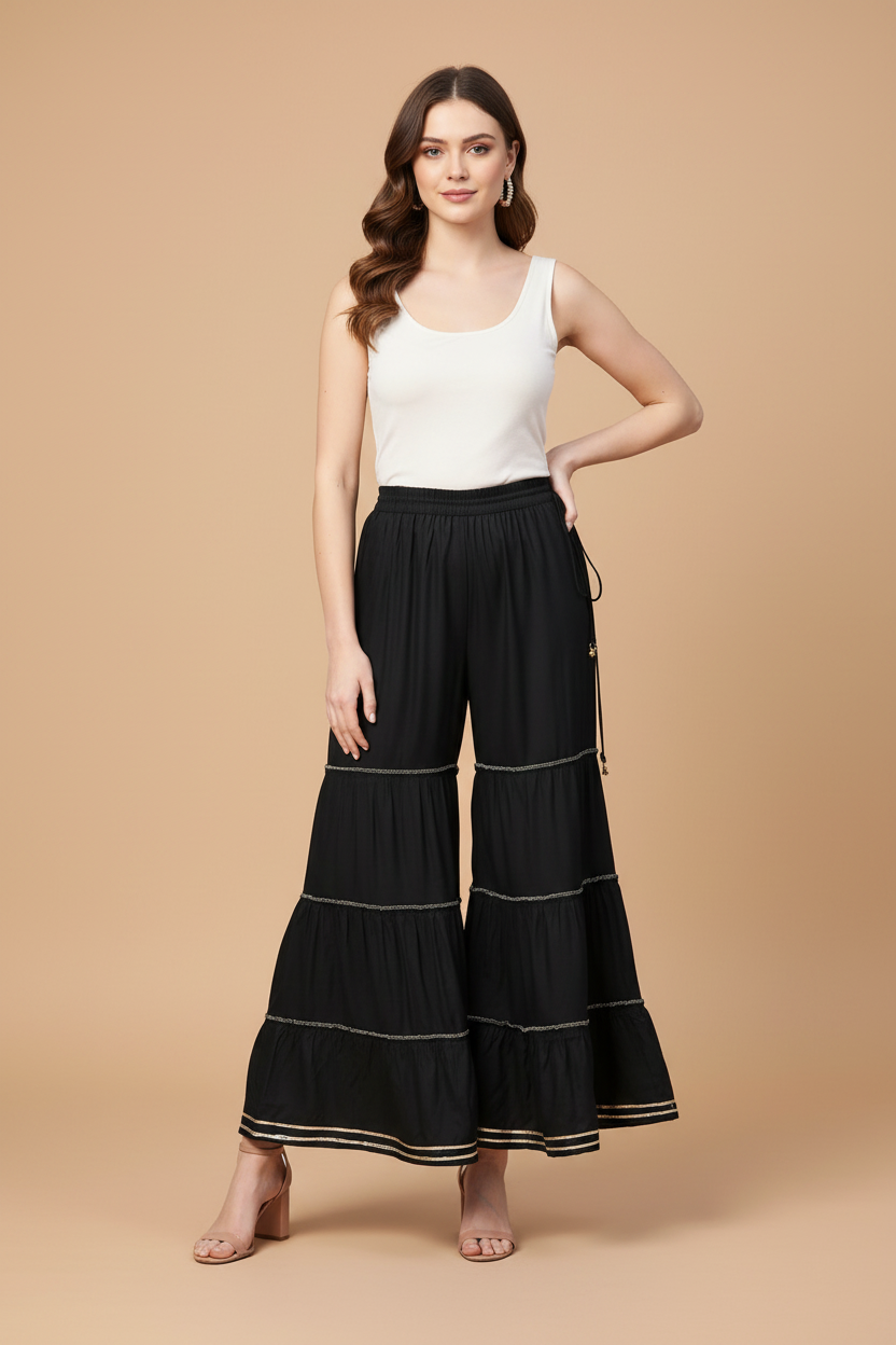 Snuggle Spot Women's Casual Solid Rayon Sharara (Black)