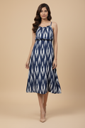 Snuggle Spot Women's Casual Sleeveless Ikat Print Rayon Dress (Blue)