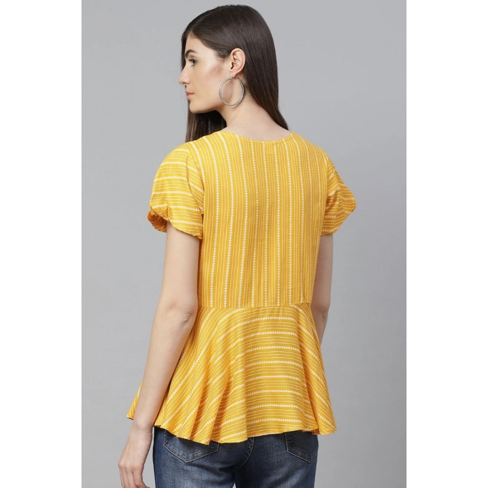 Snuggle Spot Women's Casual Short Sleeves Stripe Printed Rayon Top (Mustard)