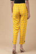 Snuggle Spot Women's Casual Checked Rayon Trouser Pant (Yellow)