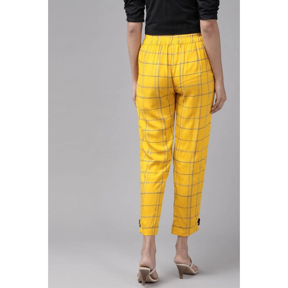 Snuggle Spot Women's Casual Checked Rayon Trouser Pant (Yellow)