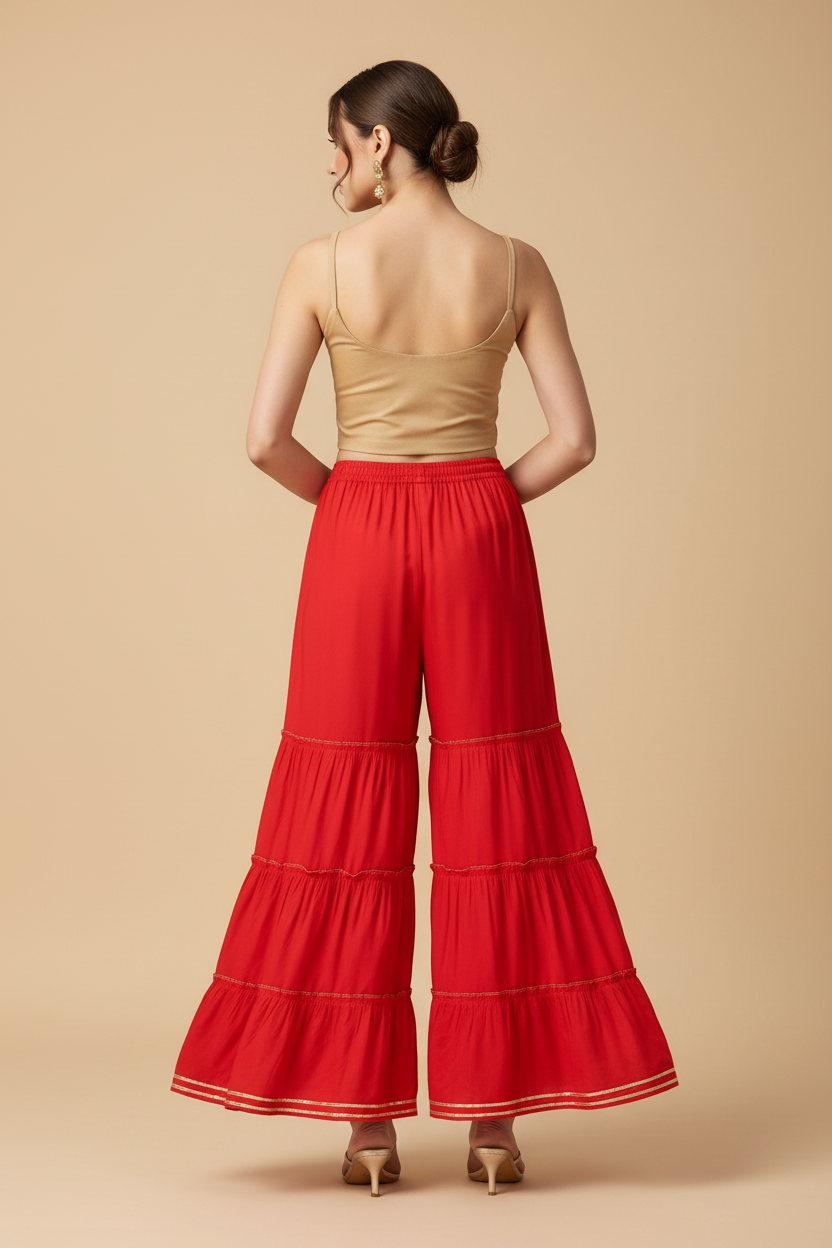 Snuggle Spot Women's Casual Solid Rayon Sharara (Red)