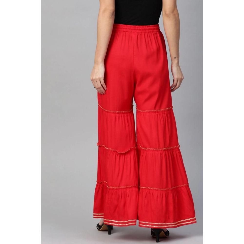 Snuggle Spot Women's Casual Solid Rayon Sharara (Red)