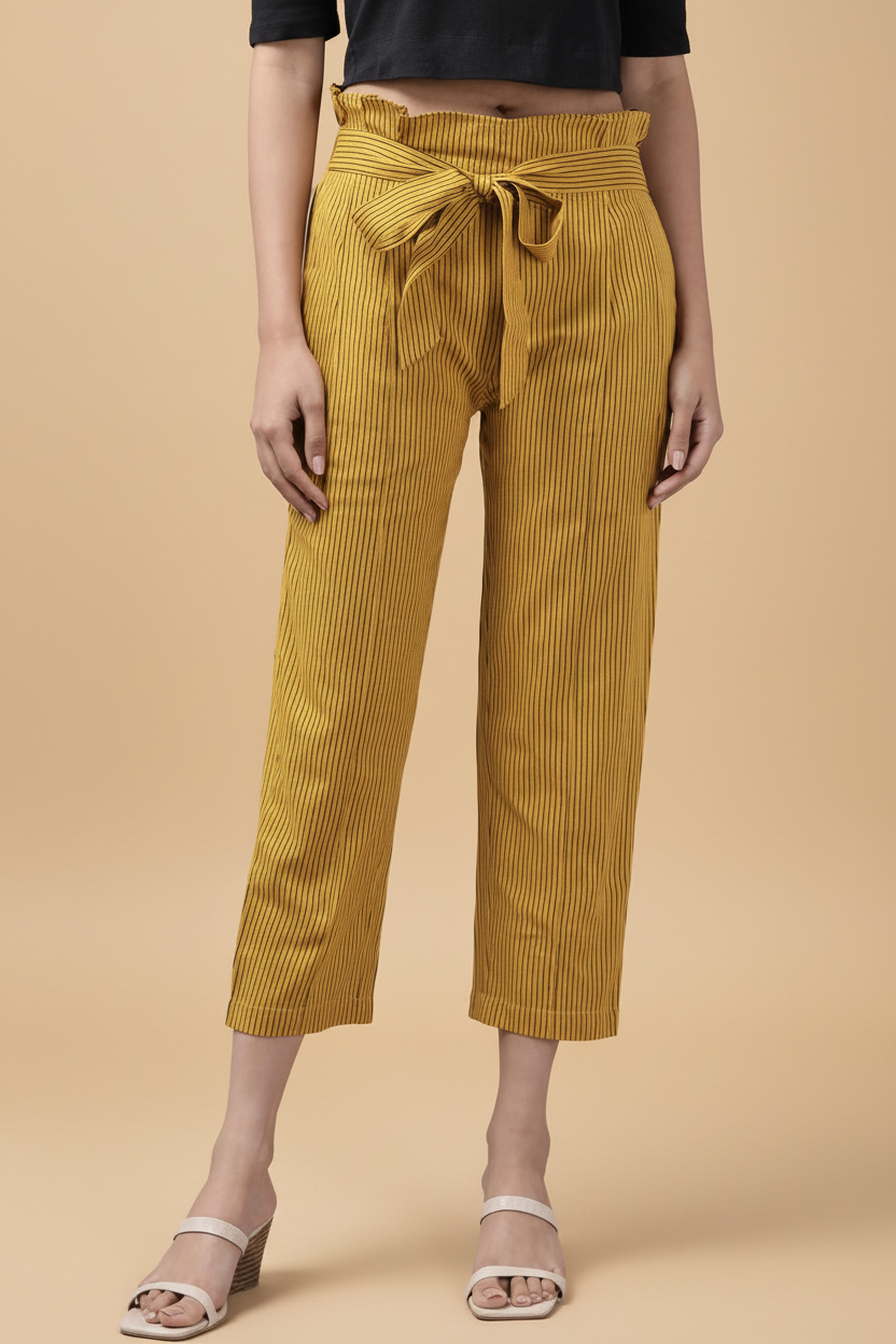 Snuggle Spot Women's Casual Printed Cotton Flex Trouser Pant (Mustard)
