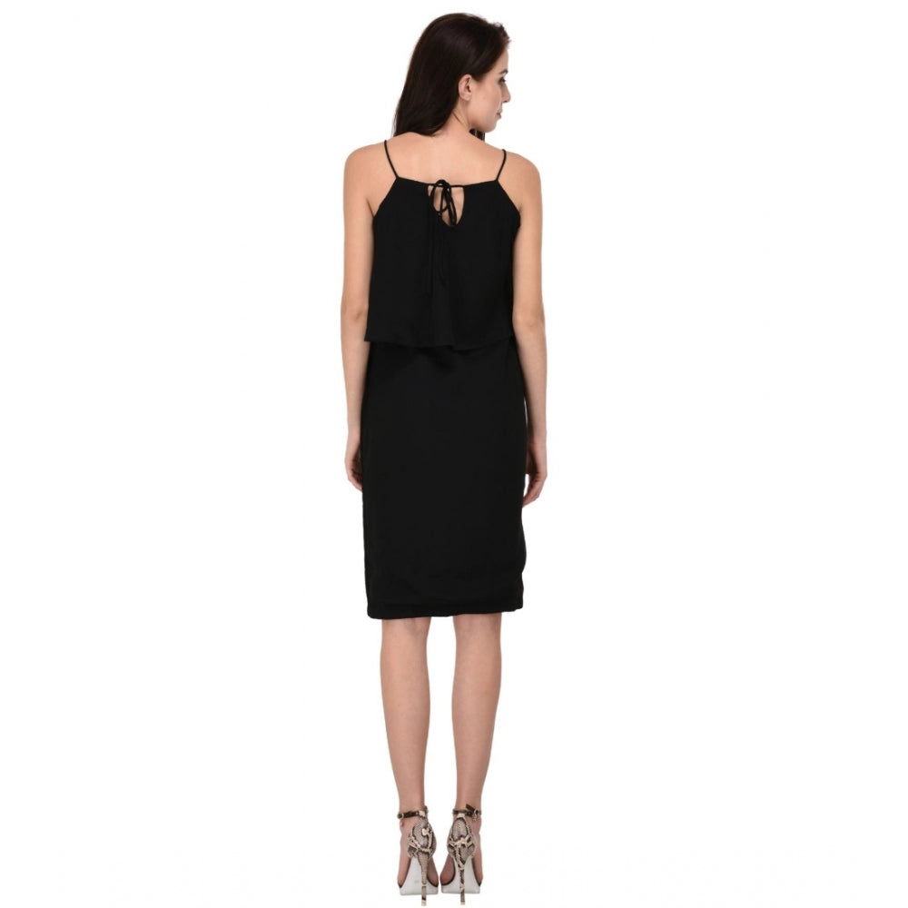 Snuggle Spot Women's Cotton Blend Solid Sleeveless Dress (Black)