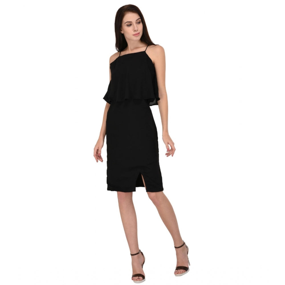 Snuggle Spot Women's Cotton Blend Solid Sleeveless Dress (Black)