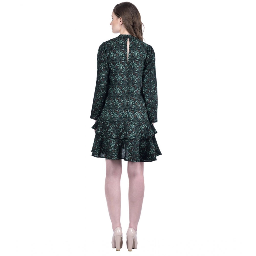 Snuggle Spot Women's Cotton Blend Floral Full Sleeves Dress (Green)