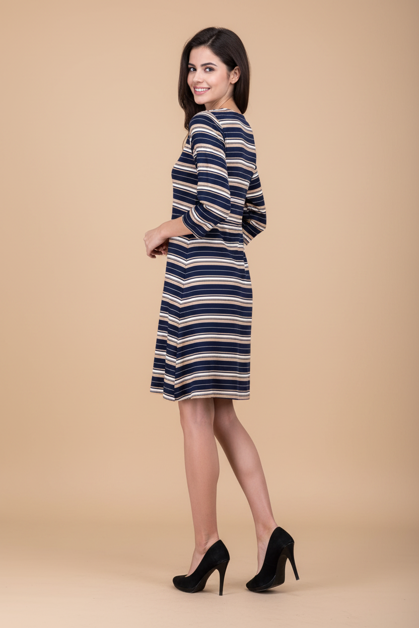 Snuggle Spot Women's Cotton Blend Solid 3-4 Sleeve Dress (Blue)