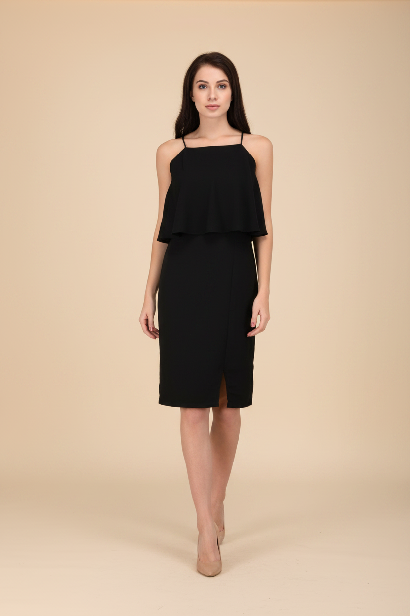 Snuggle Spot Women's Cotton Blend Solid Sleeveless Dress (Black)
