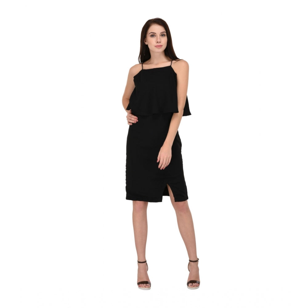 Snuggle Spot Women's Cotton Blend Solid Sleeveless Dress (Black)