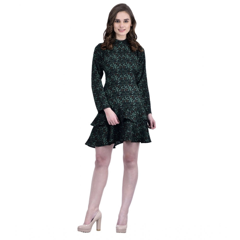 Snuggle Spot Women's Cotton Blend Floral Full Sleeves Dress (Green)