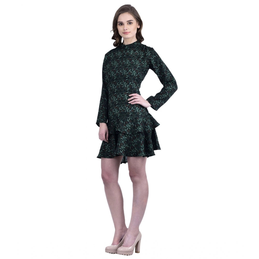 Snuggle Spot Women's Cotton Blend Floral Full Sleeves Dress (Green)