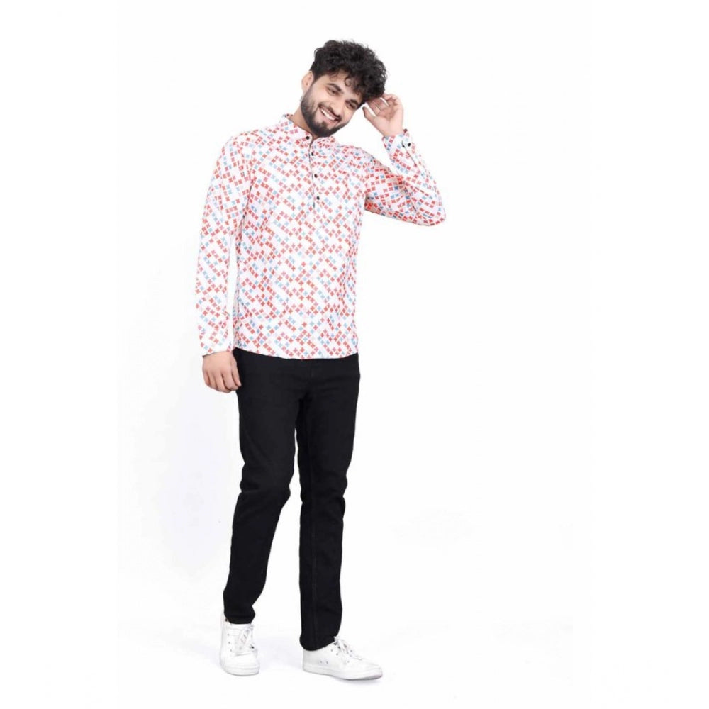 Snuggle Spot Men's Cotton Blended Printed Full Sleeve Shortkurta (Multicolor)