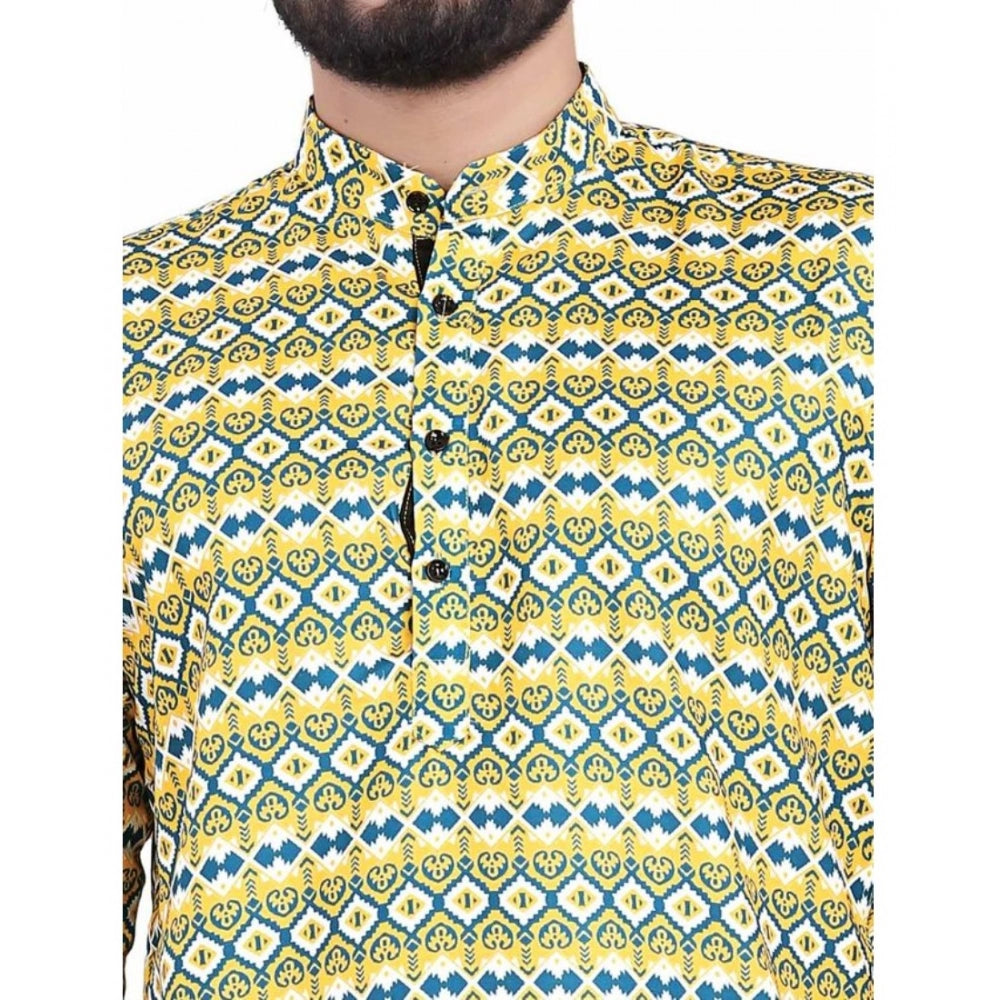 Snuggle Spot Men's Cotton Blended Printed Full Sleeve Shortkurta (Multicolor)