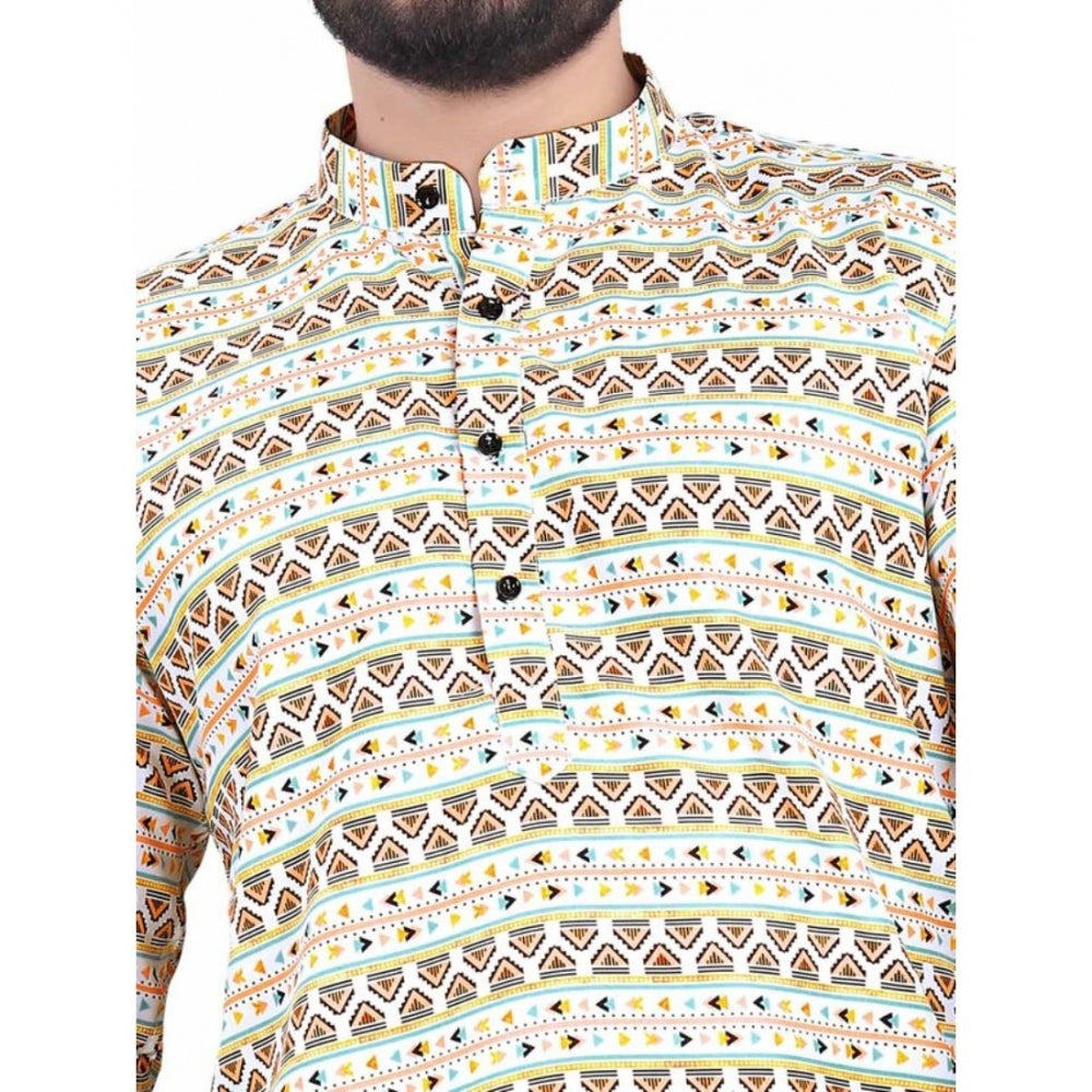 Snuggle Spot Men's Cotton Blended Printed Full Sleeve Shortkurta (Multicolor)