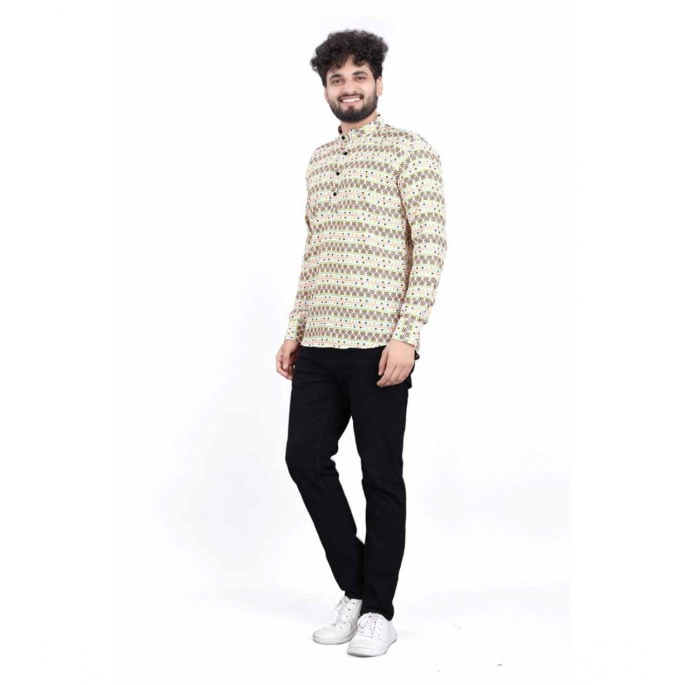 Snuggle Spot Men's Cotton Blended Printed Full Sleeve Shortkurta (Multicolor)
