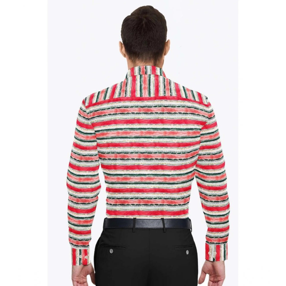 Snuggle Spot Men's Cotton Blended Striped Full Sleeve Shirt (Red-White)