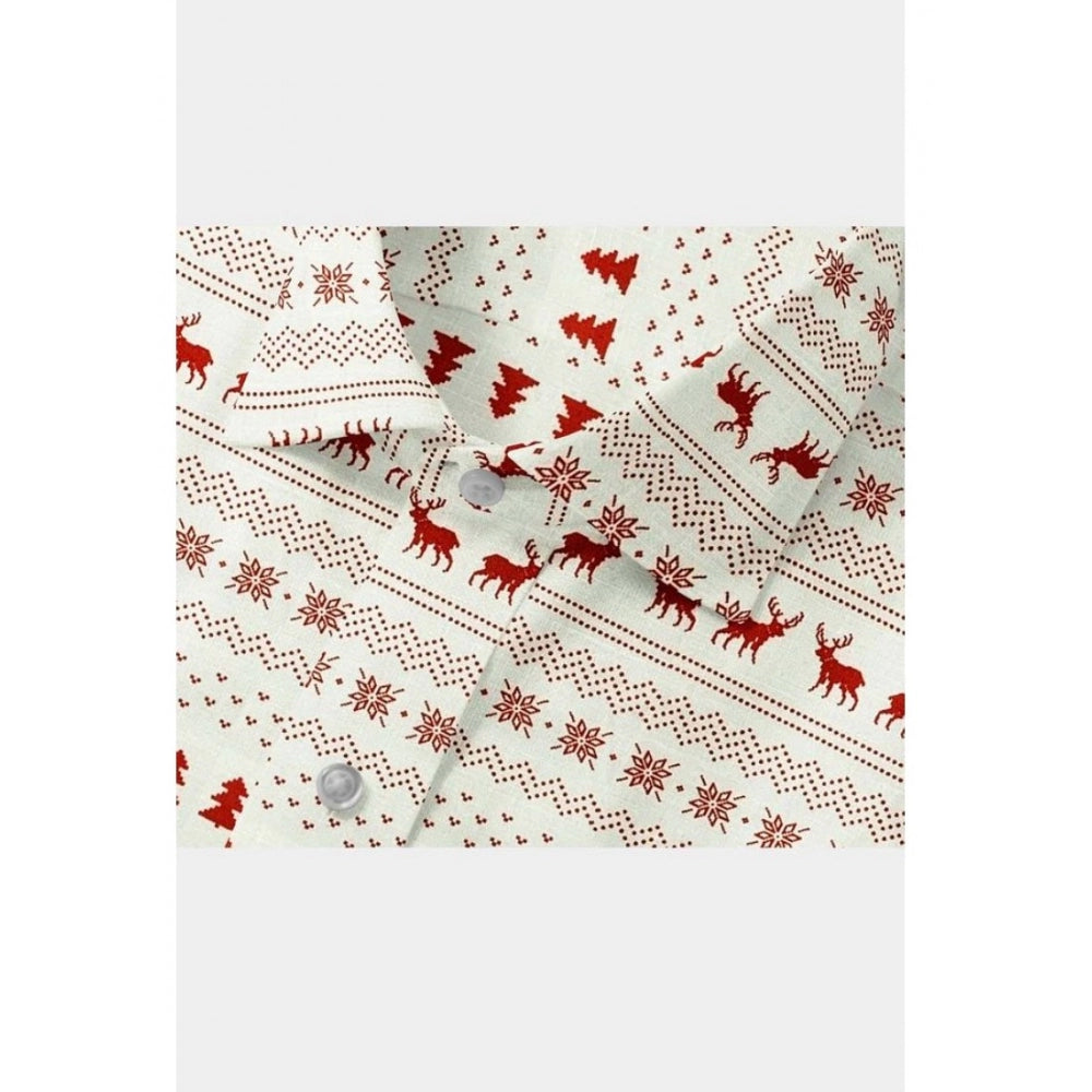 Snuggle Spot Men's Cotton Blended Printed Full Sleeve Shirt (White-Red)