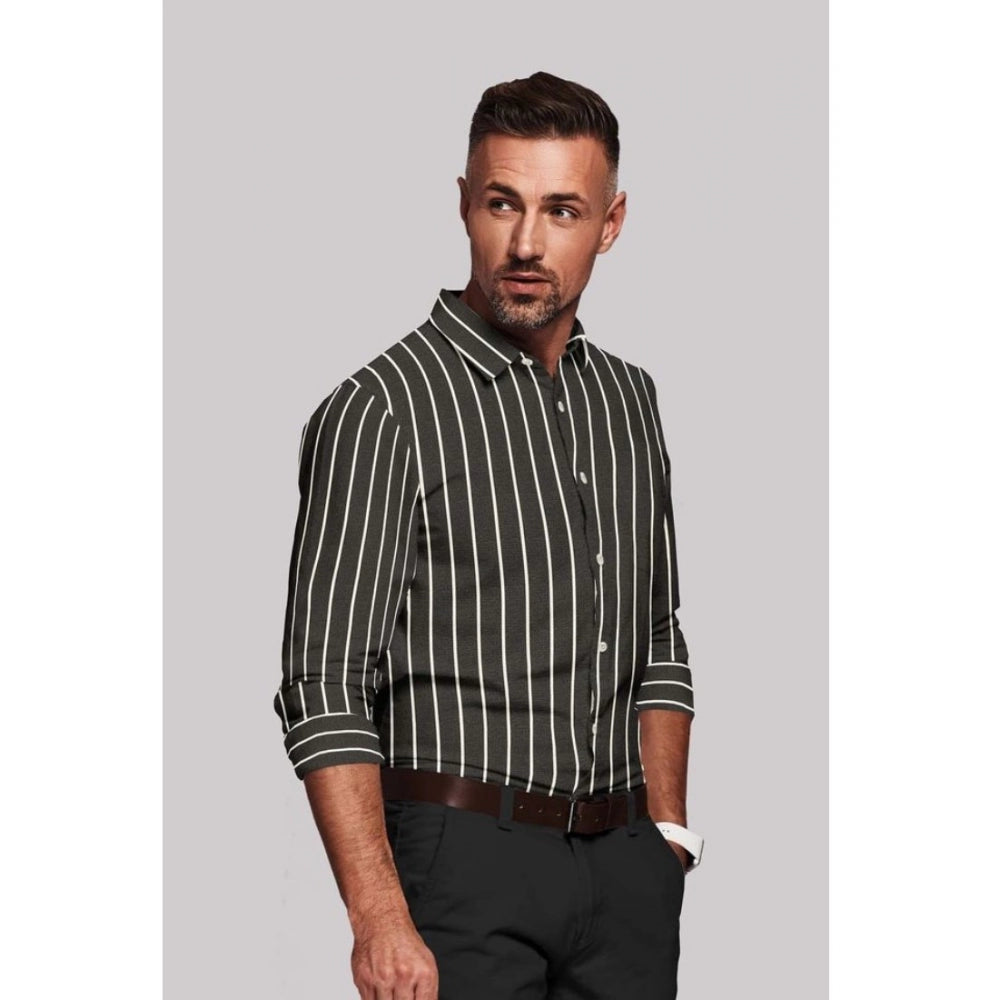 Snuggle Spot Men's Cotton Blended Striped Full Sleeve Shirt (Black-White)