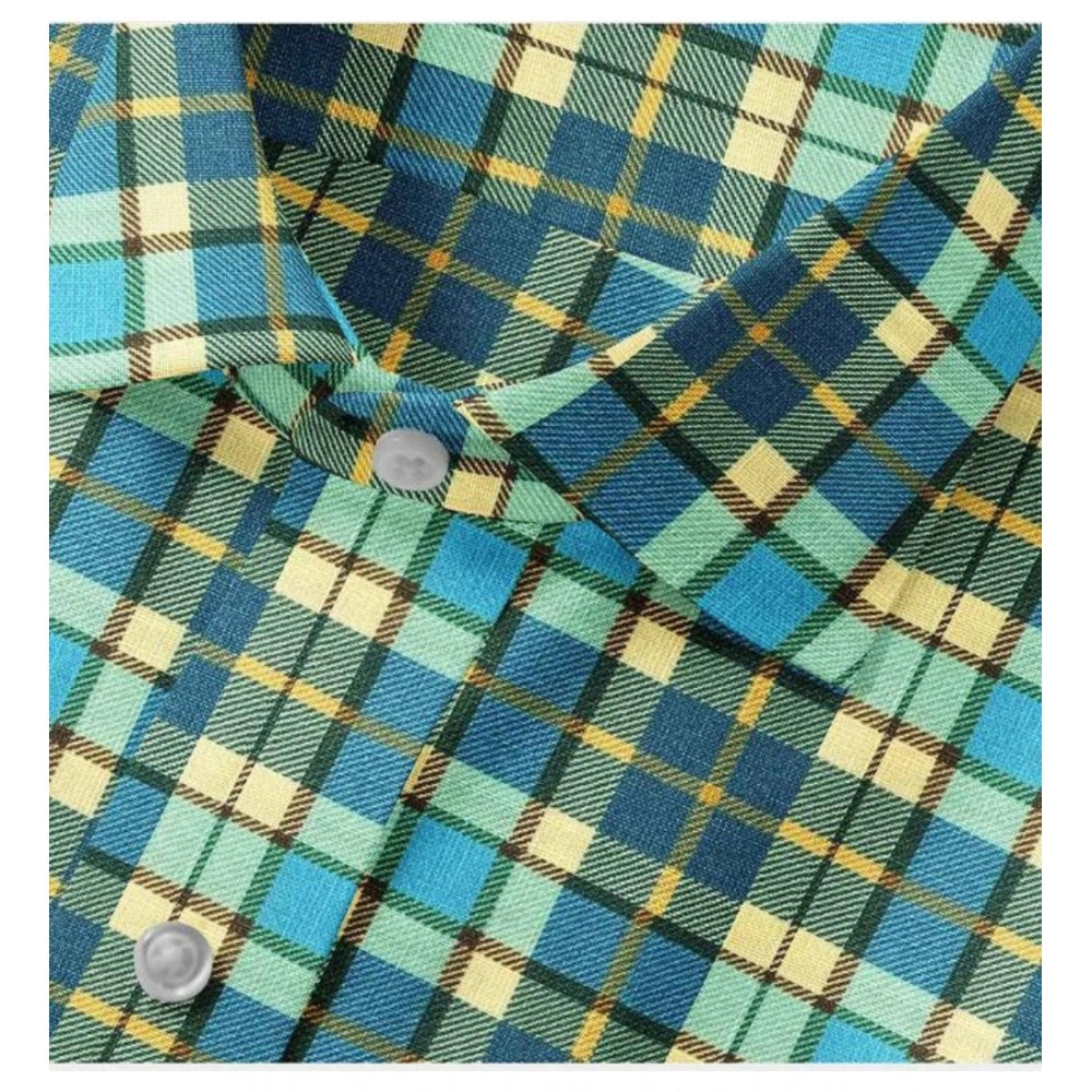 Snuggle Spot Men's Cotton Blended Checked Full Sleeve Shirt (Green-Yellow)