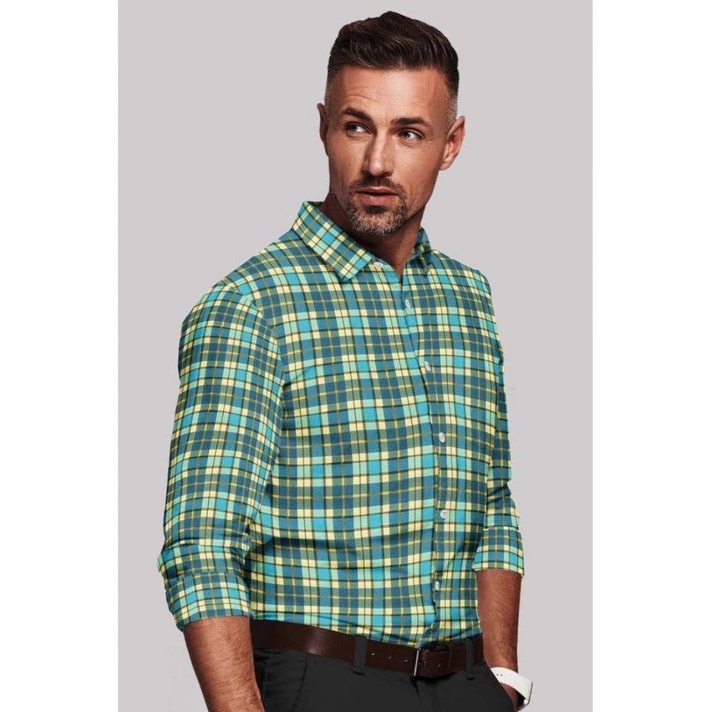 Snuggle Spot Men's Cotton Blended Checked Full Sleeve Shirt (Green-Yellow)