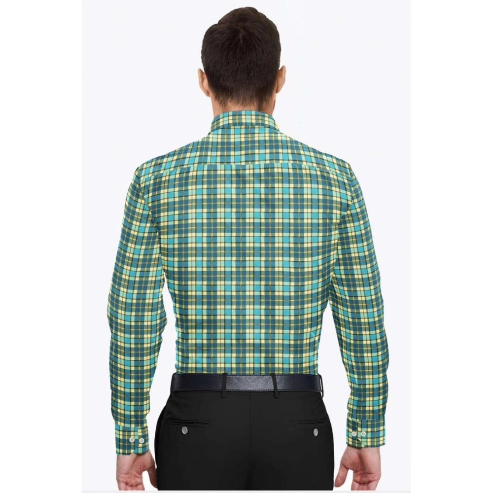 Snuggle Spot Men's Cotton Blended Checked Full Sleeve Shirt (Green-Yellow)
