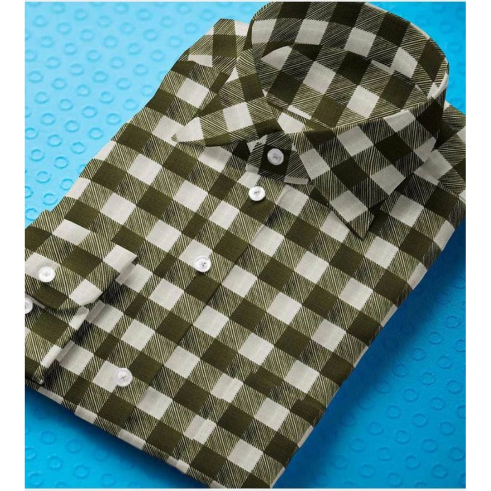Snuggle Spot Men's Cotton Blended Checked Full Sleeve Shirt (White-Green)