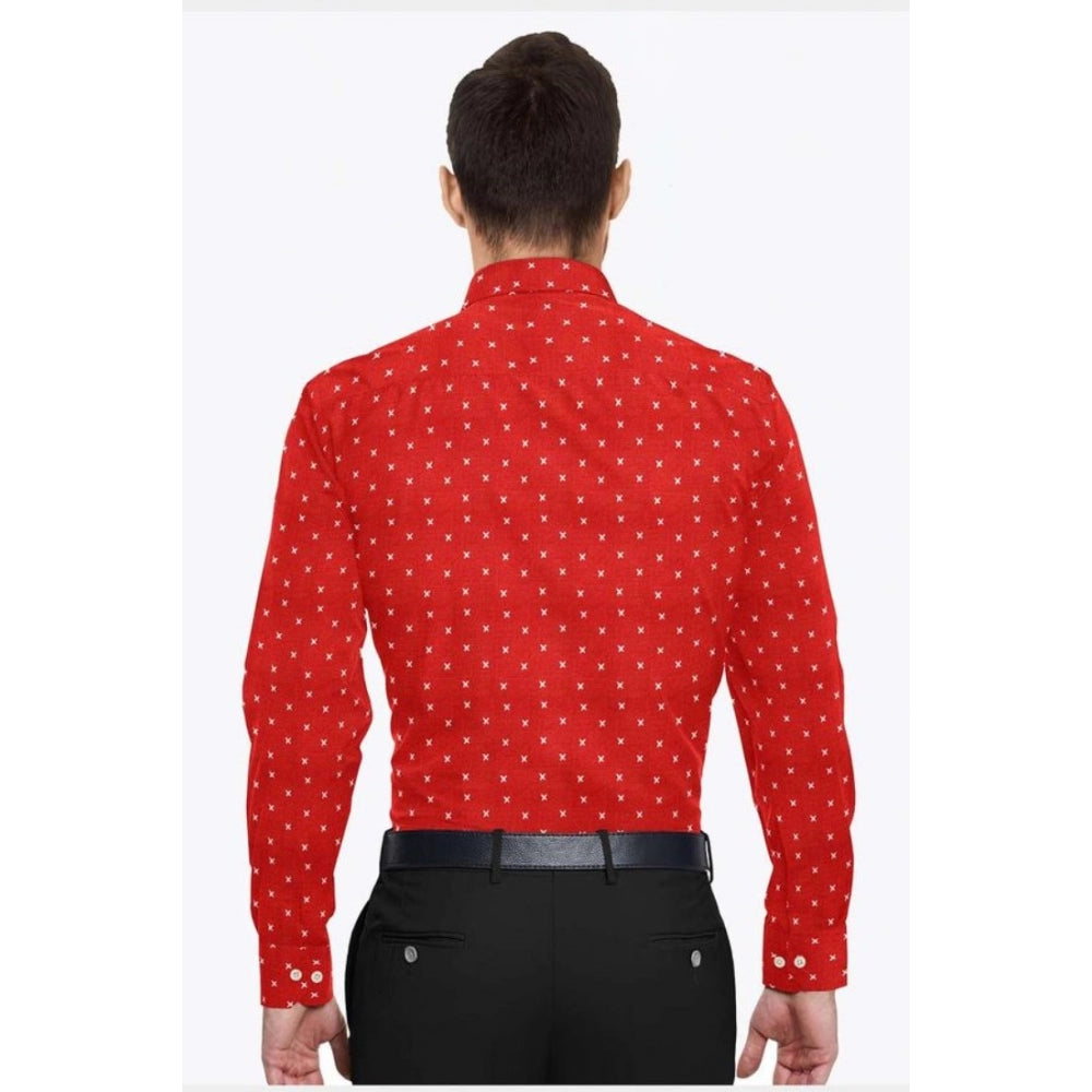 Snuggle Spot Men's Cotton Blended Printed Full Sleeve Shirt (Red)