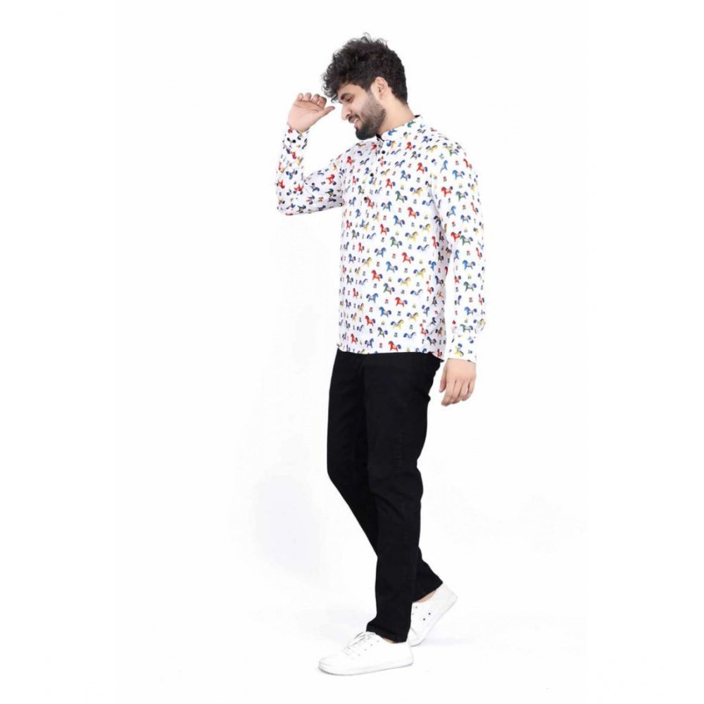 Snuggle Spot Men's Cotton Blended Printed Full Sleeve Shortkurta (Multicolor)