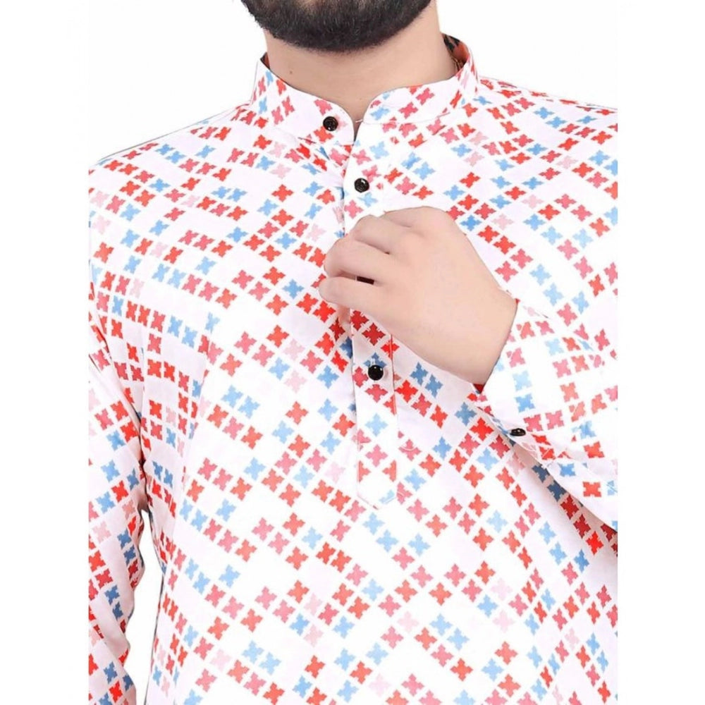 Snuggle Spot Men's Cotton Blended Printed Full Sleeve Shortkurta (Multicolor)