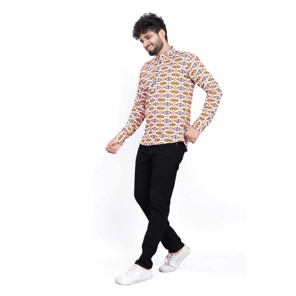 Snuggle Spot Men's Cotton Blended Printed Full Sleeve Shortkurta (Multicolor)
