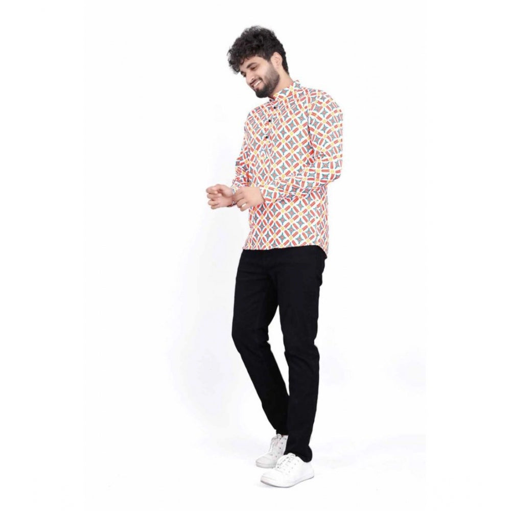 Snuggle Spot Men's Cotton Blended Printed Full Sleeve Shortkurta (Multicolor)