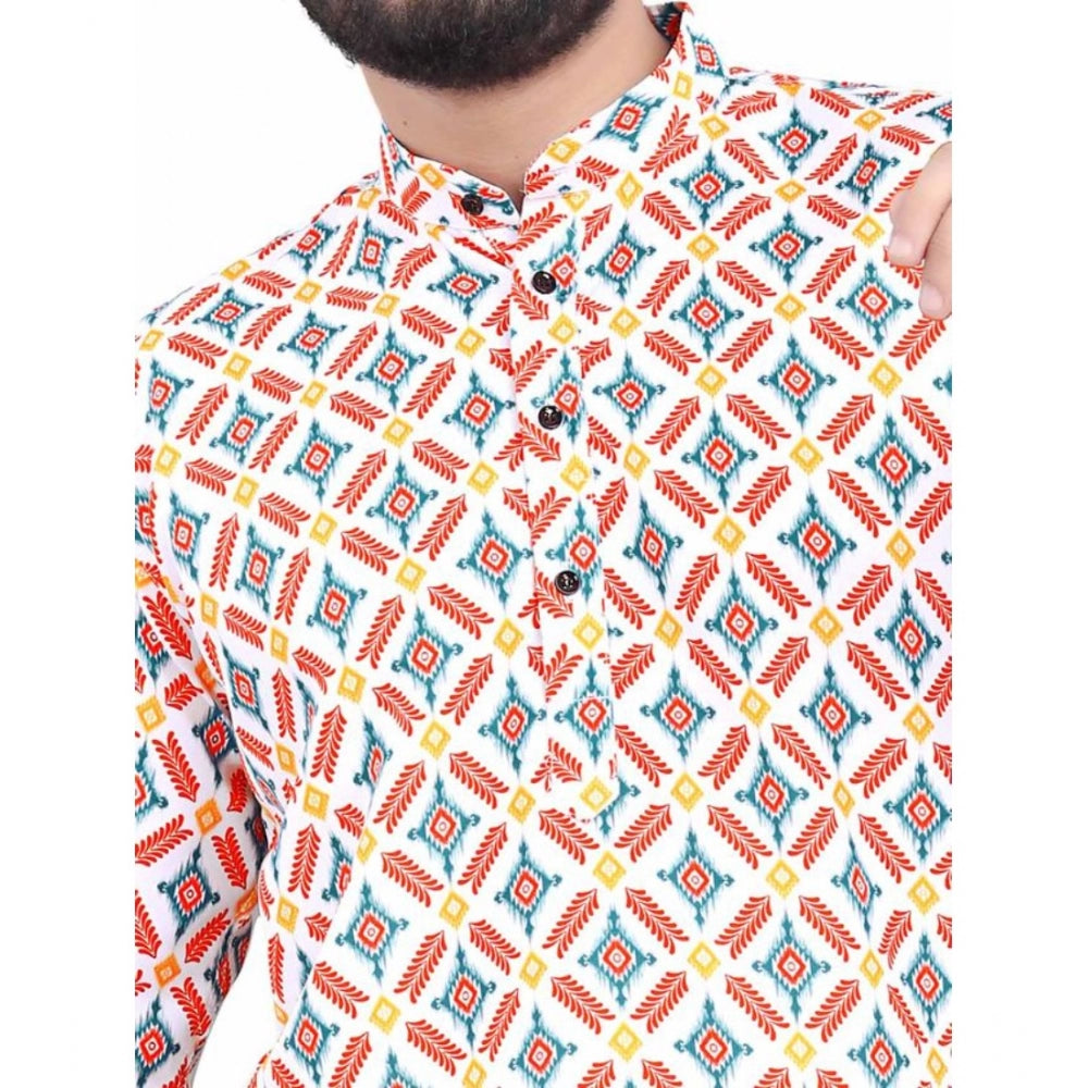 Snuggle Spot Men's Cotton Blended Printed Full Sleeve Shortkurta (Multicolor)