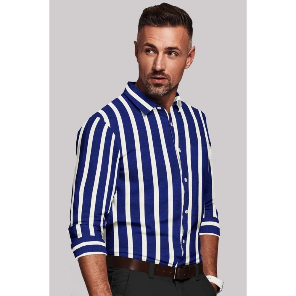 Snuggle Spot Men's Cotton Blended Striped Full Sleeve Shirt (White-Blue)