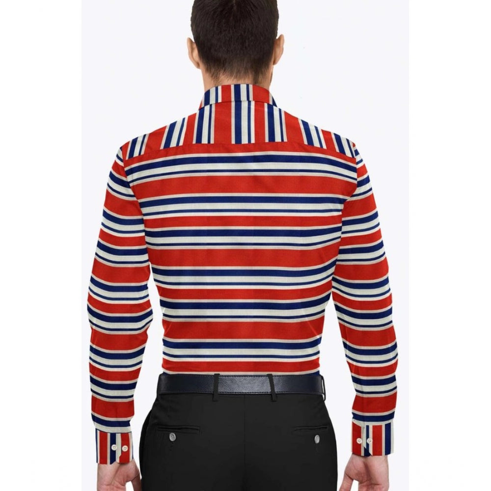 Snuggle Spot Men's Cotton Blended Striped Full Sleeve Shirt (Red-Blue)