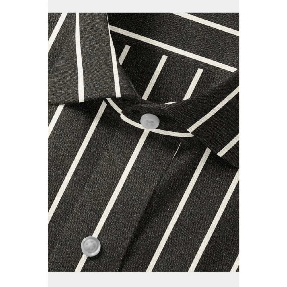 Snuggle Spot Men's Cotton Blended Striped Full Sleeve Shirt (Black-White)