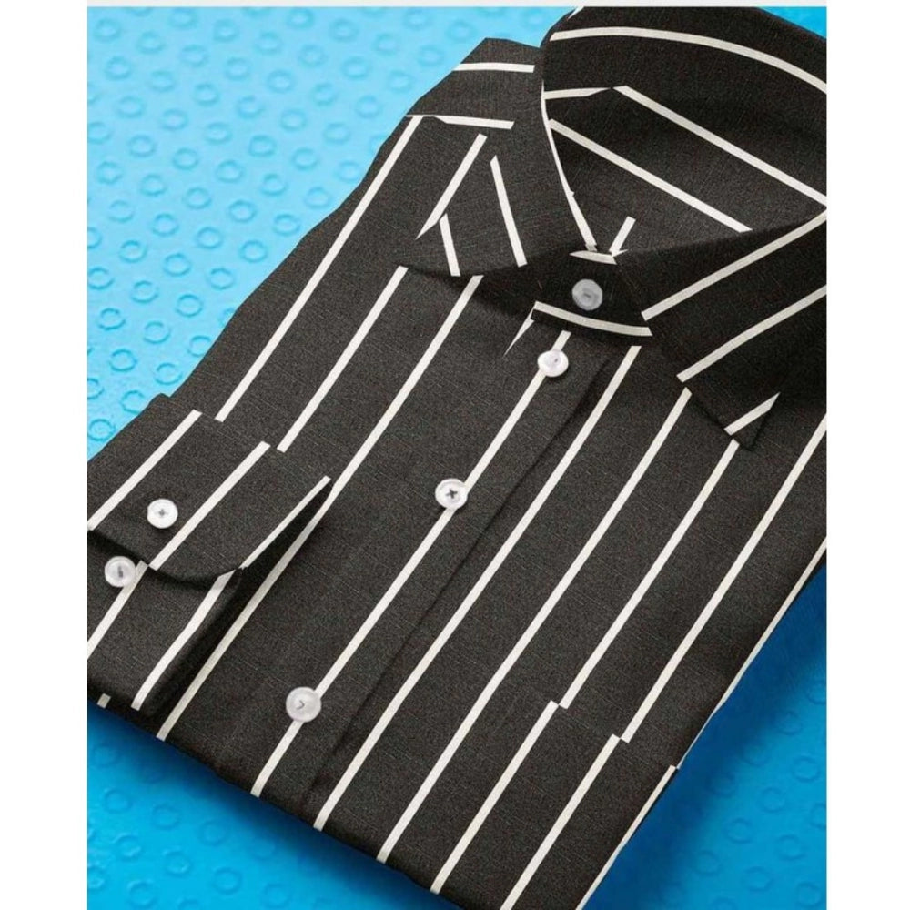 Snuggle Spot Men's Cotton Blended Striped Full Sleeve Shirt (Black-White)