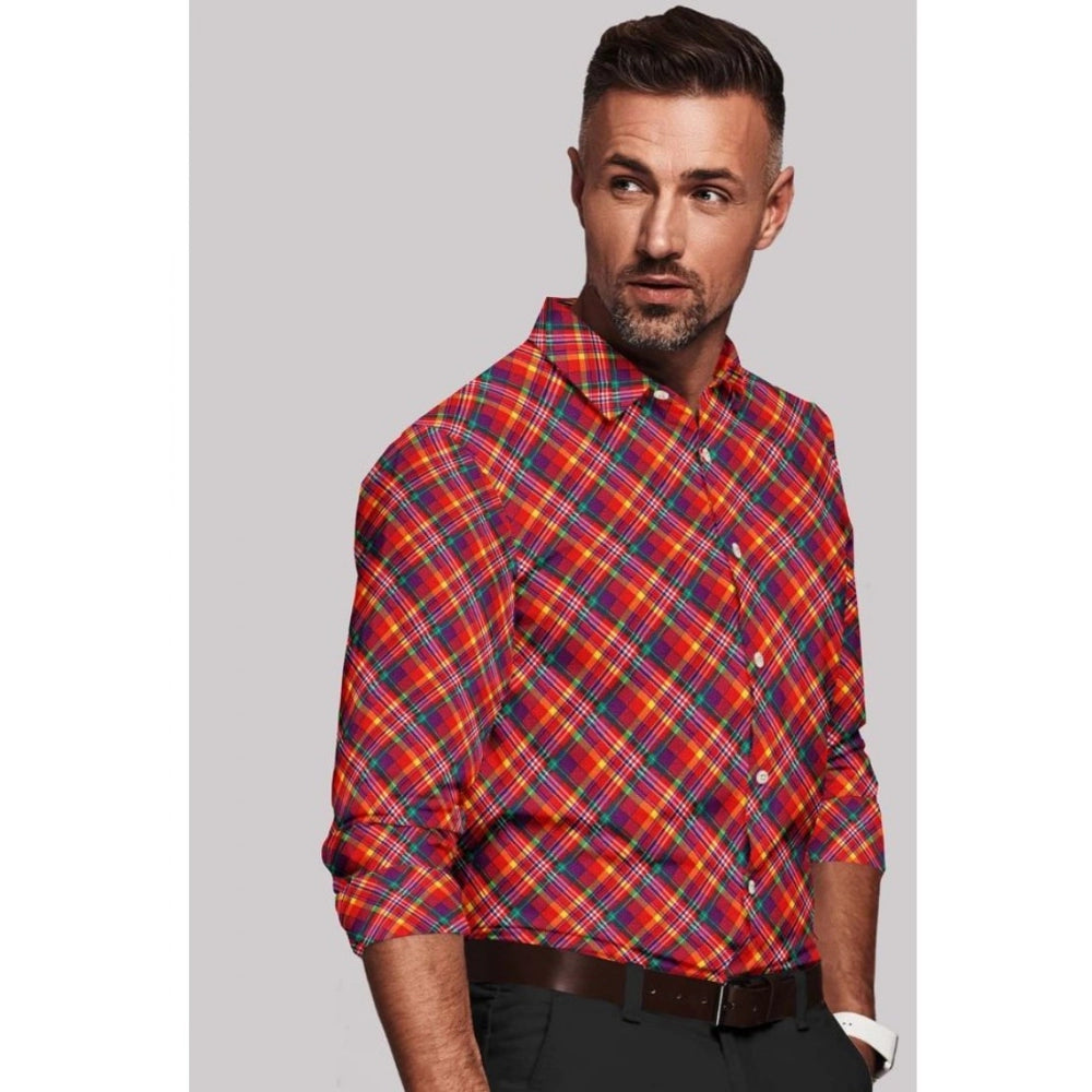 Snuggle Spot Men's Cotton Blended Checked Full Sleeve Shirt (Red)