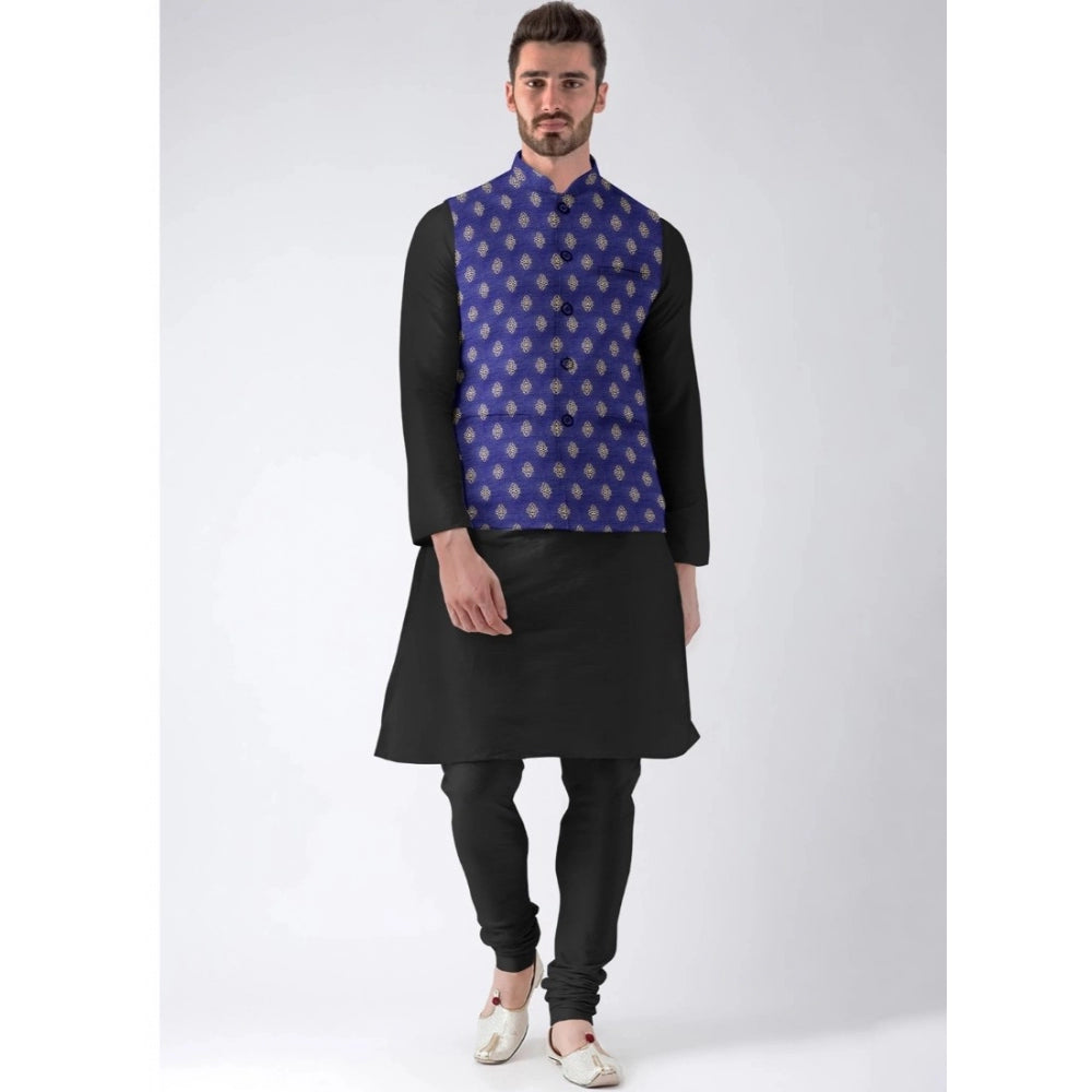 Snuggle Spot Men's Jacquard Printed Full Sleeve Waistcoat (Blue)