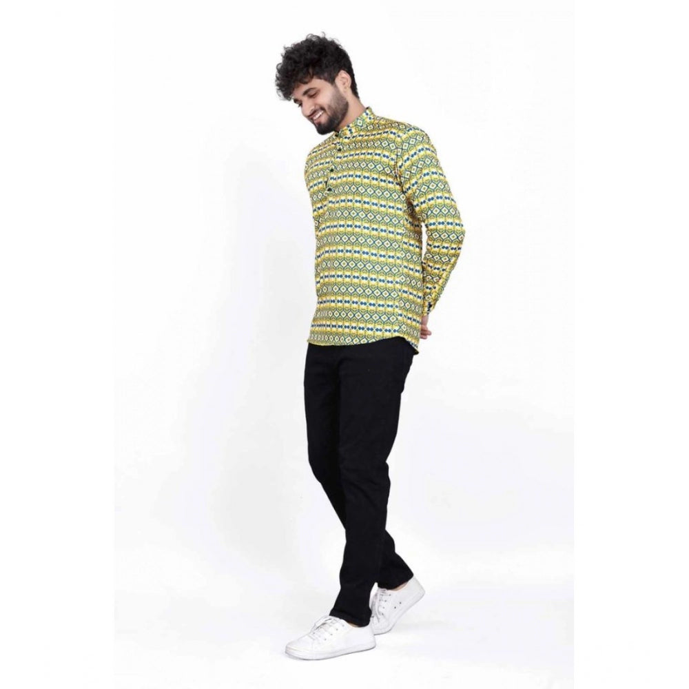 Snuggle Spot Men's Cotton Blended Printed Full Sleeve Shortkurta (Multicolor)