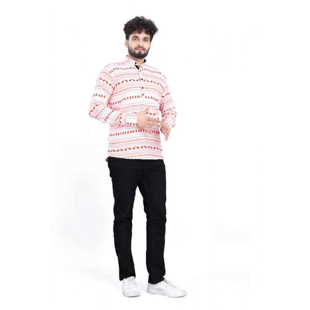 Snuggle Spot Men's Cotton Blended Printed Full Sleeve Shortkurta (Multicolor)
