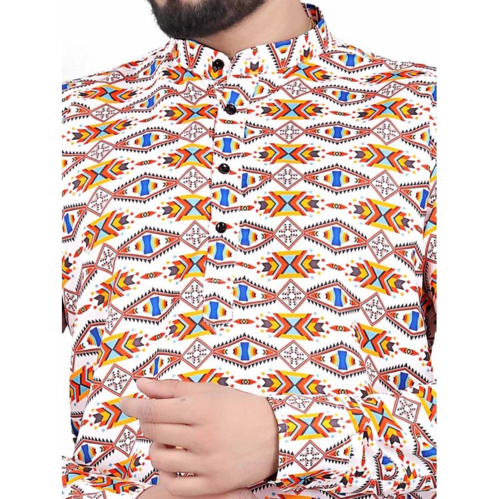 Snuggle Spot Men's Cotton Blended Printed Full Sleeve Shortkurta (Multicolor)