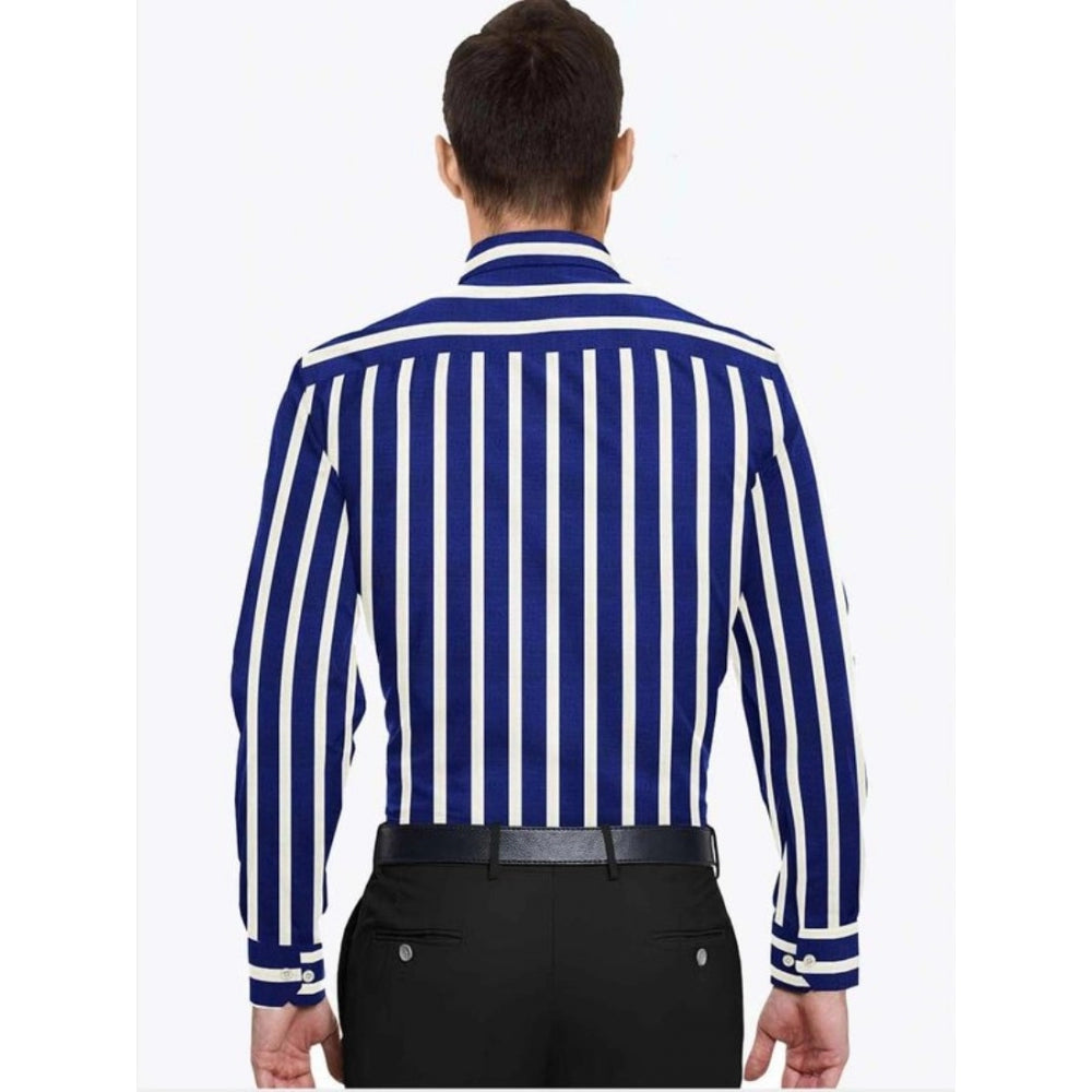 Snuggle Spot Men's Cotton Blended Striped Full Sleeve Shirt (White-Blue)