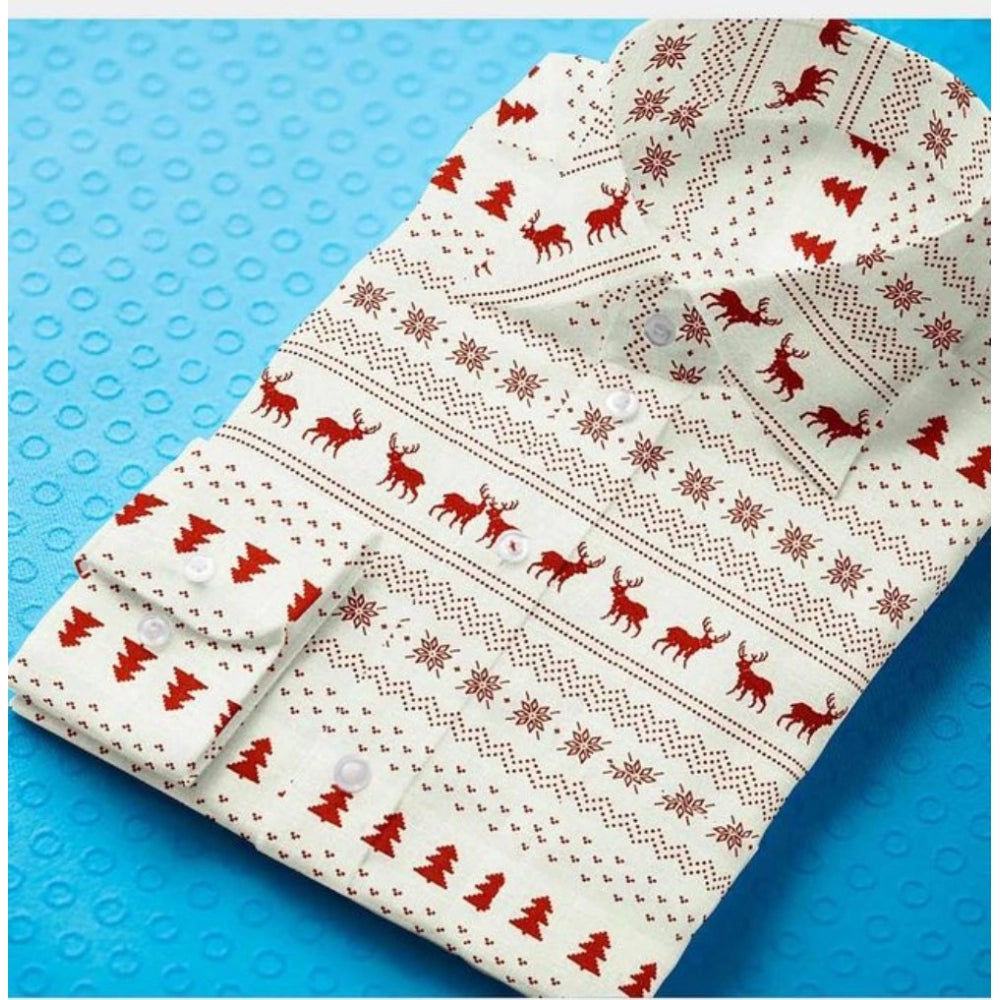 Snuggle Spot Men's Cotton Blended Printed Full Sleeve Shirt (White-Red)